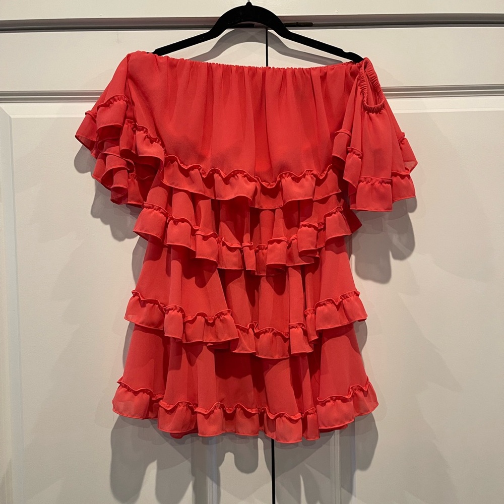 Misa Los Angeles Red Ruffle Off-Shoulder Dress